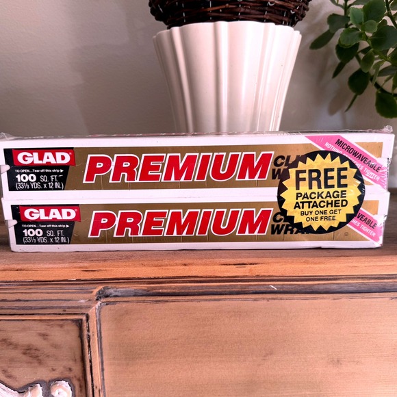 Two (2) Vintage 1990s Glad Premium Cling Wrap 100 Square Feet New Movie Prop - Picture 4 of 4